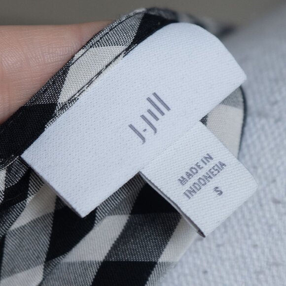 J.Jill Gingham Check Blouse Boat Neck Ruffle 3/4 Cottagecore Office Wear Blouse - Picture 3 of 8